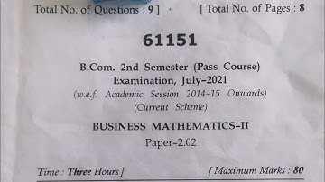MDU B.Com Business Mathematics, 2nd semester 2021 Question Paper