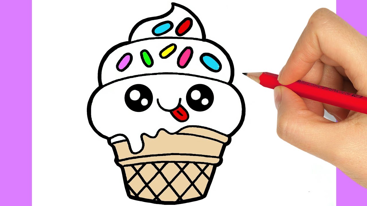 HOW TO DRAW ICE CREAM kawaii, como desenhar um sorvete, como dibujar un  Helado, dessiner une glace 