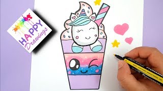unicorn draw drink easy drawings step kawaii happy starbuck cupcake things ice cream cake licorne un