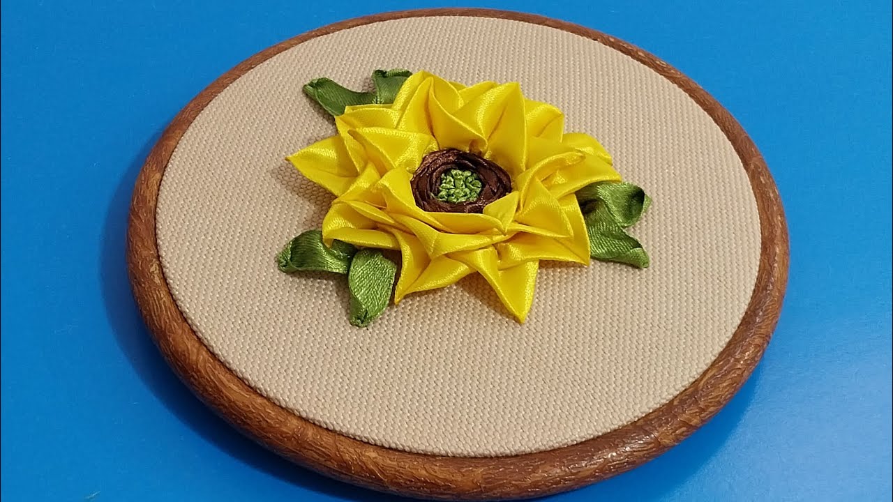 Beautiful sunflower ribbon embroidery design #embroidery #handbroidery 