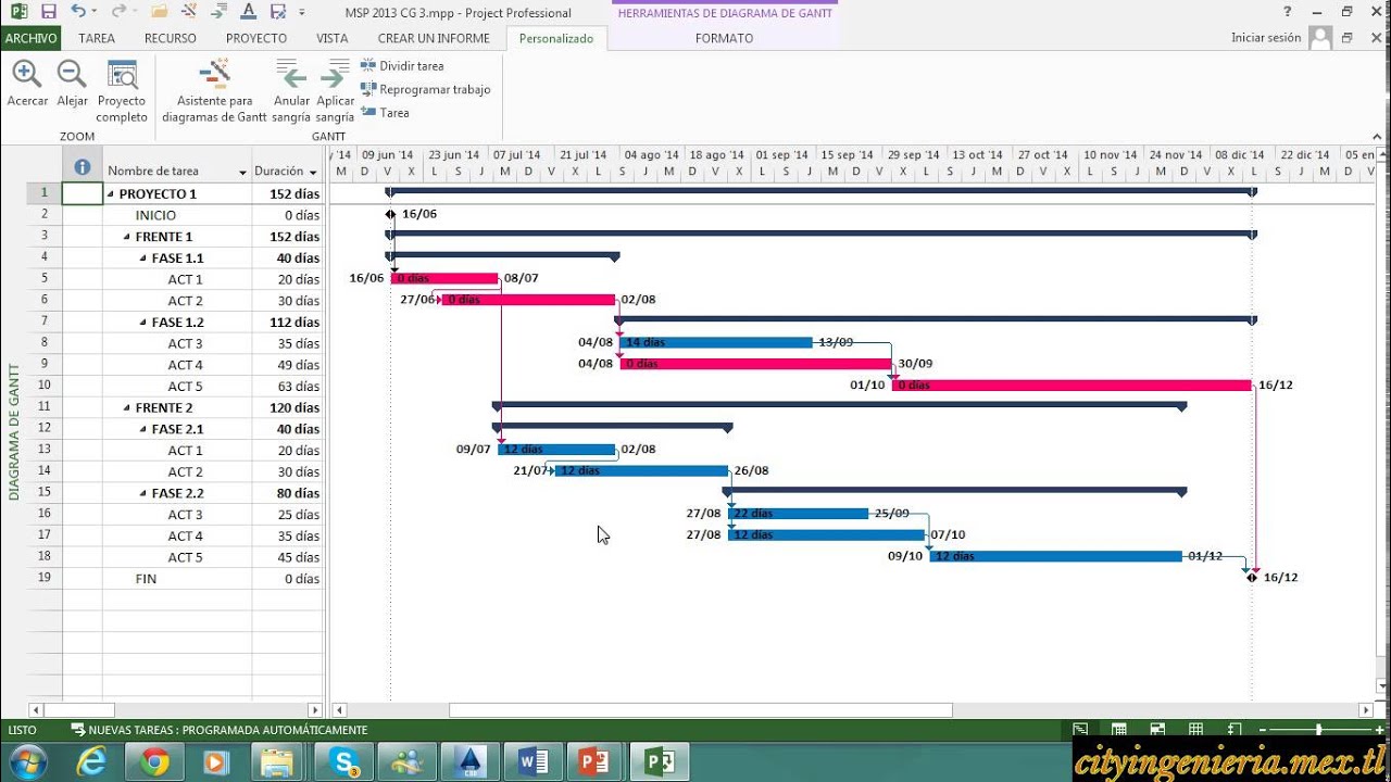 Ms Project 2013 (4/7) - Diagrama Gantt, Ruta Critica CPM 