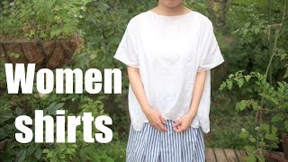 135[sewing vlog] 長方形の布枚を縫い合わせるだけPart簡単ブラウス/シャツ/How to sew a easy shirt/only two pieces of cloth