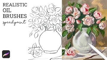 Speedpaint Procreate Oil Brushes / Realistic Oil Still Life Roses in Procreate