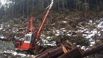 Hitachi ZX290LL-3 log loader & Madill 120 grapple yarder, Handy Creek BC
