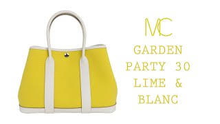 Hermes Bag Garden Party 30 Bag Lime Toile Officier / Blanc Vache