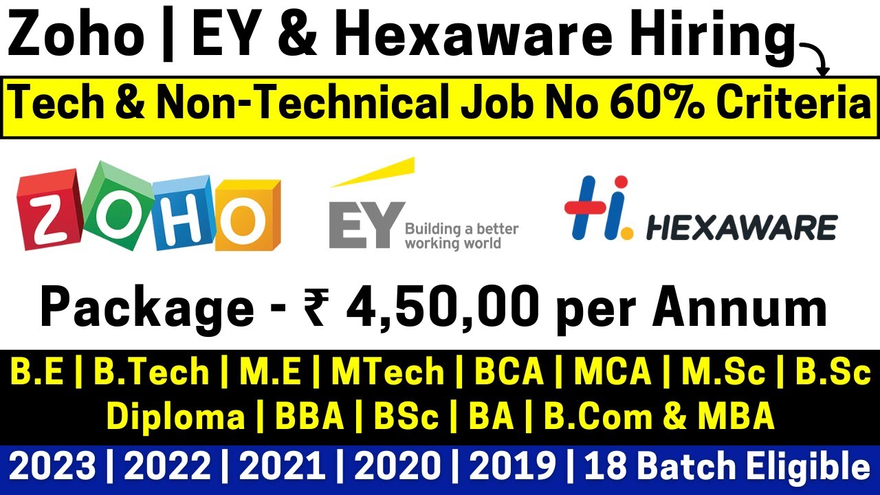 Hexaware, Zoho and EY Hiring | Coding Non-Coding Job | BE/ BTech. ME ...