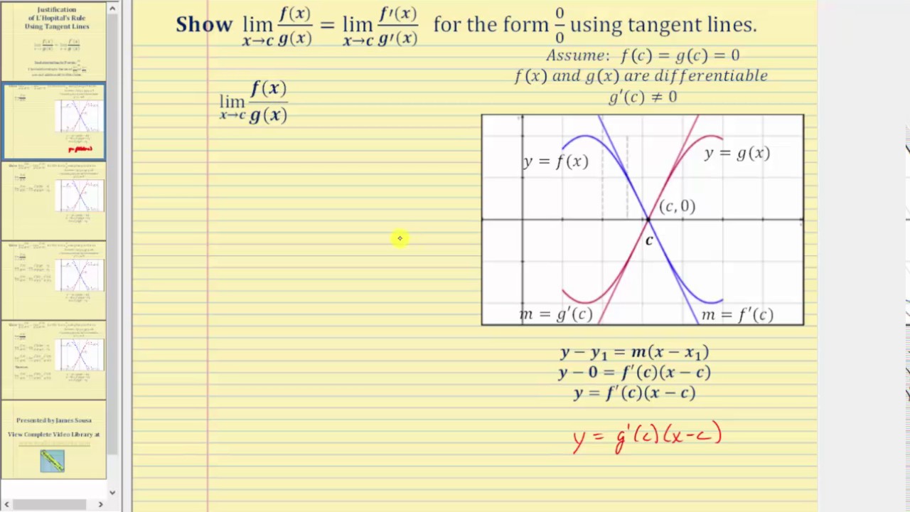 L'Hopital's Rule - Justification Using Tangent Lines (Form 0/0) - YouTube