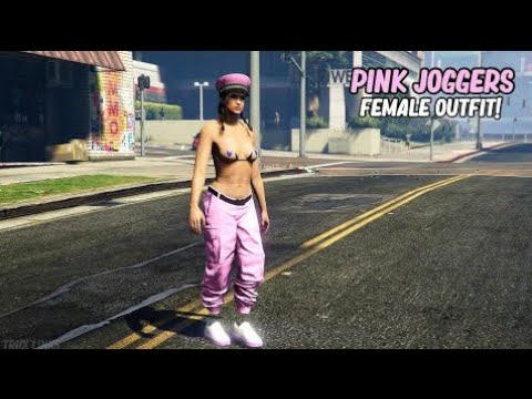 MODDED FEMALE PINK OUTFIT WITH NO TOP AND PINK JOGGERS WORKING 1.53