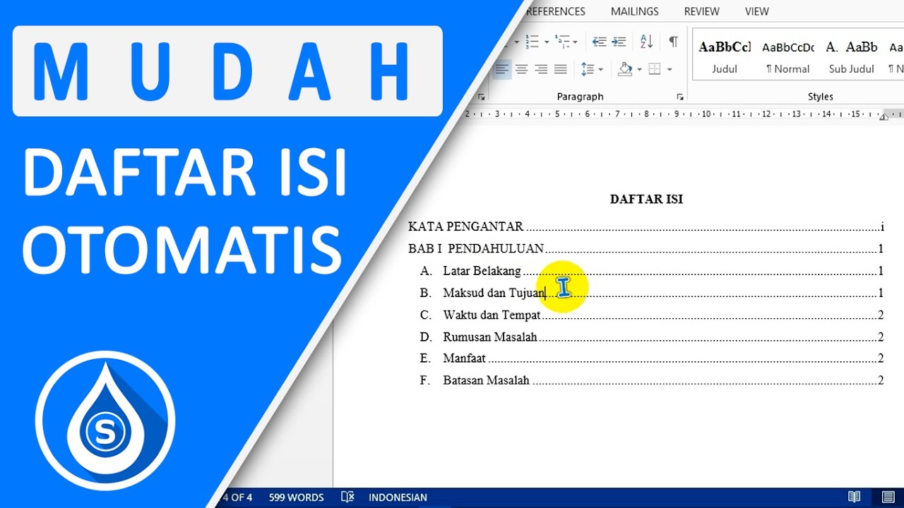 Cara Mudah Membuat Daftar Isi Otomatis di Ms. Word - Setetes Ilmu 