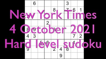 Sudoku solution – New York Times sudoku 4 October 2021 Hard level