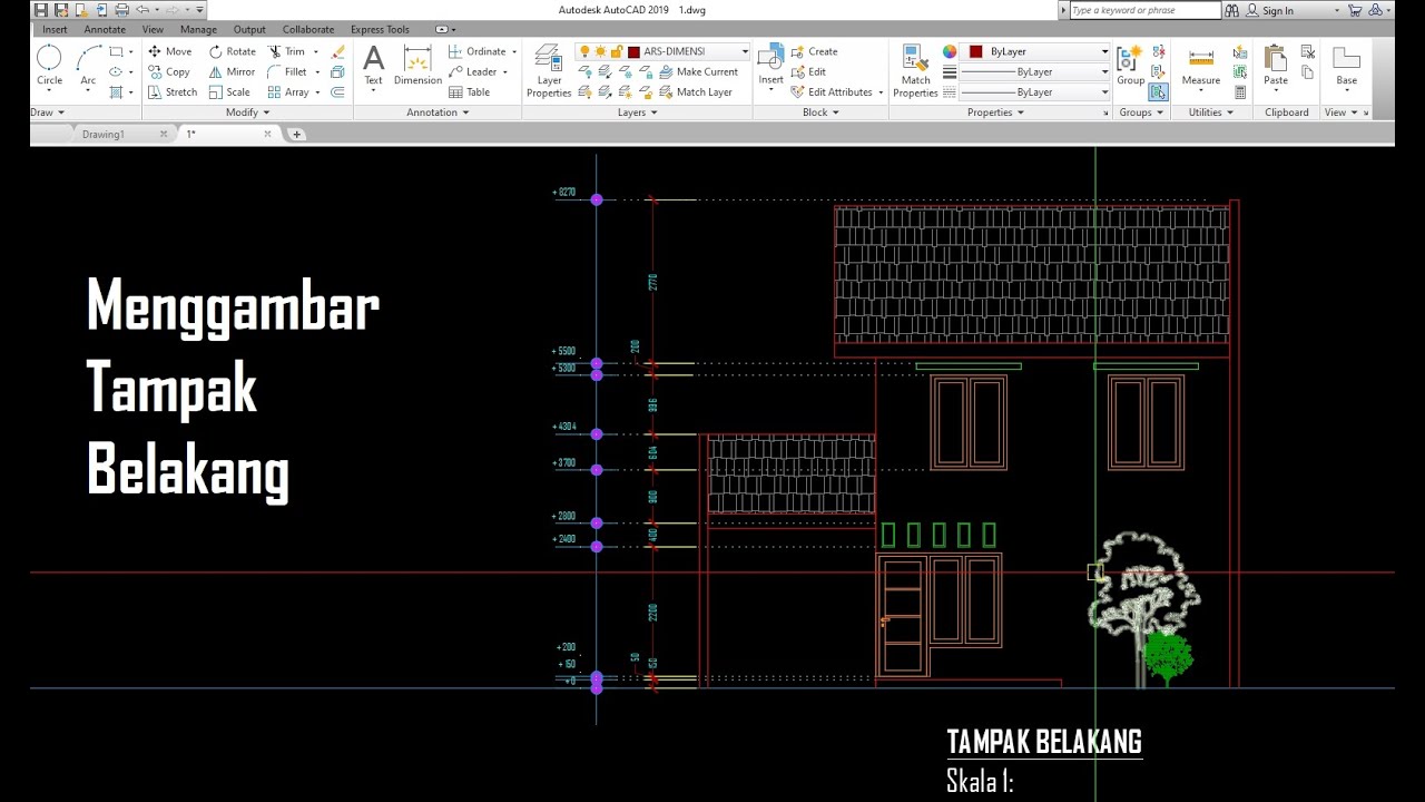 Autocad Tutorial Part 15 Menggambar Tampak Depan 1 YouTube