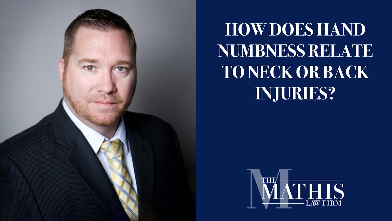 How does hand numbness relate to neck or back injuries?