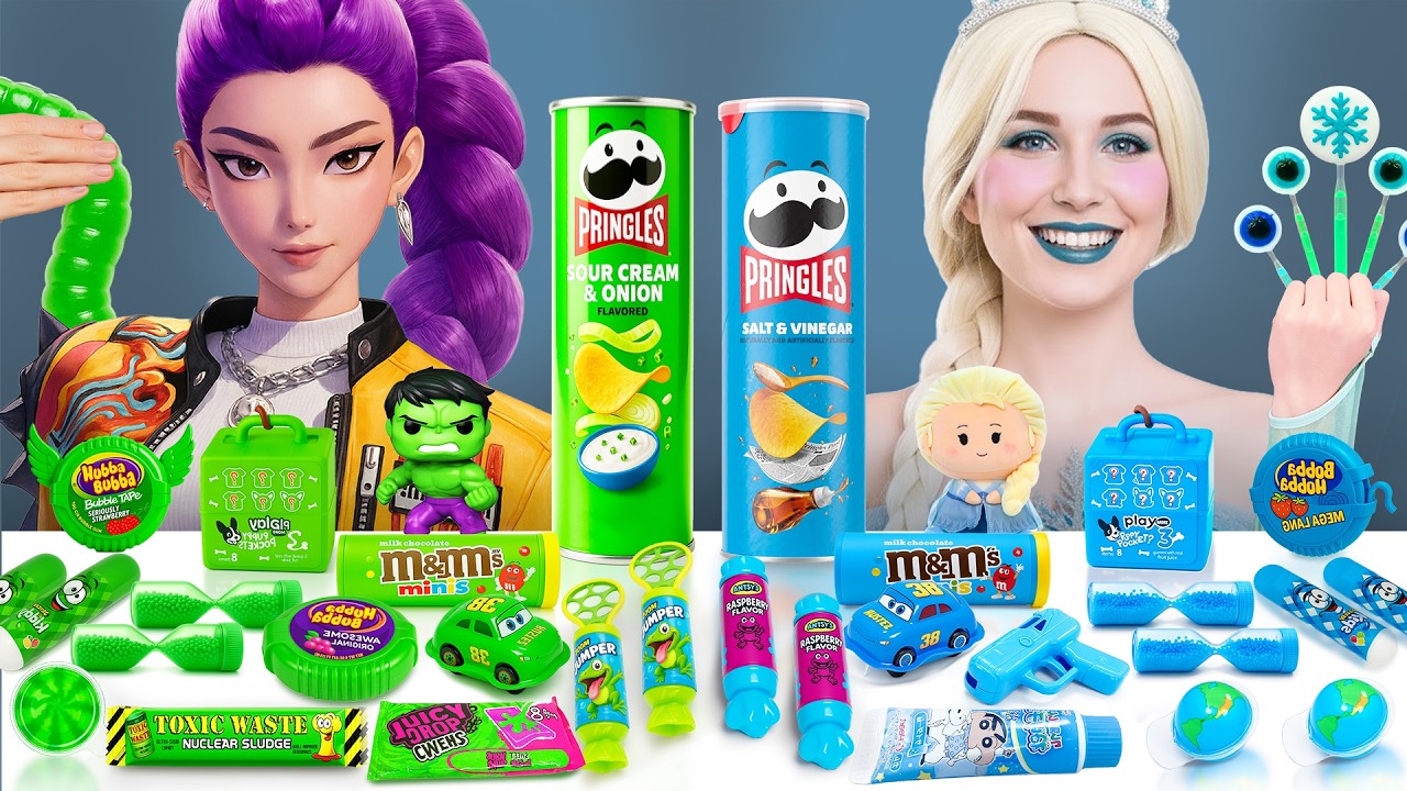 ASMR MUKBANG 초록색 음식 VS 파란색 음식 챌린지 | ASMR 먹방 라면 루미 KPop Demon Hunters Vs Elsa