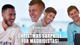 🎁 Hazard, Kroos, Asensio \& Courtois surprise Real Madrid fans! | Emirates