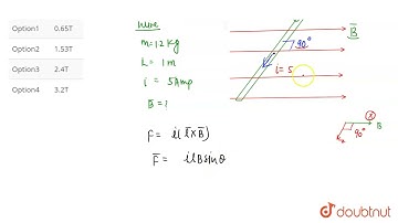 A straight wire having mass of 1.2 kg and length of 1m carries a current of 5 A. If the wire is ...