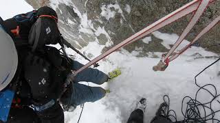 Ski Mountaineering, Setting up for a lower/rappel