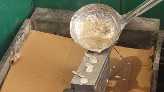 Lead Fishing sinker pouring / casting, from scrap lead into finished bank sinkers, 2, 3, 4 and 5 oz.