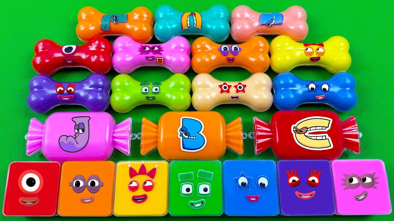 Numberblocks Mixing ASMR is So Satisfying✨Fun with Alphablocks Hidden Slime & Clay Bones Glitter 🌈
