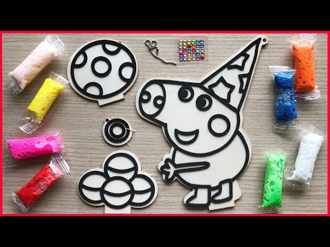 Tranh Tô Màu Heo Peppa - TÔ MÀU TRANH BỌT XỐP SLIME HEO PEPPA ĐÁ BÓNG - Painting peppa pig with slime (Chim Xinh channel)