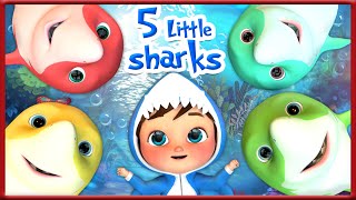 Five Little Sharks are Jumping on The Bed! 🦈| Sing Along | Banana Cartoon 3D Nursery Rhymes Baby