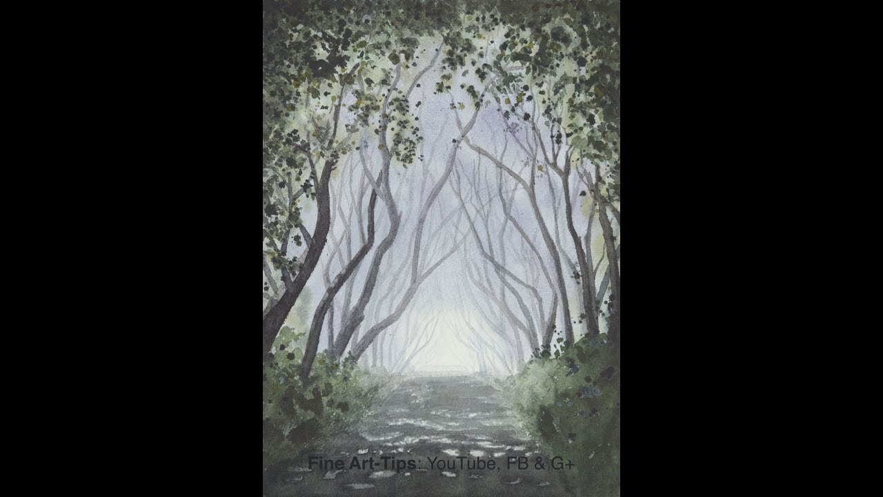 ⁣How to Paint a Road With Trees and Light in Watercolor - Narrated