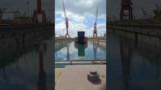 Graving Dock.Time lapse video undocking of LCT KAPITAN  #ship #engineering #shipping #shipyard