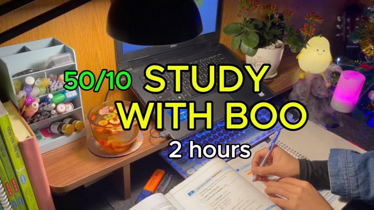 #153 🌙 2 HOURS STUDY WITH ME 🍵 Late Night Pomodoro 50-10 Real Time Fire ...