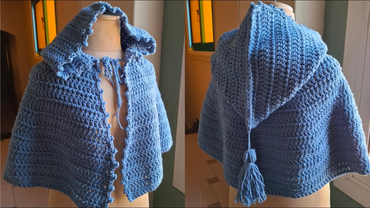 Crochet very easy hooded shawl شال كروشية شتوى سهل جدا TUTORIAL A CROCHET CHAL CON CAPUCHA