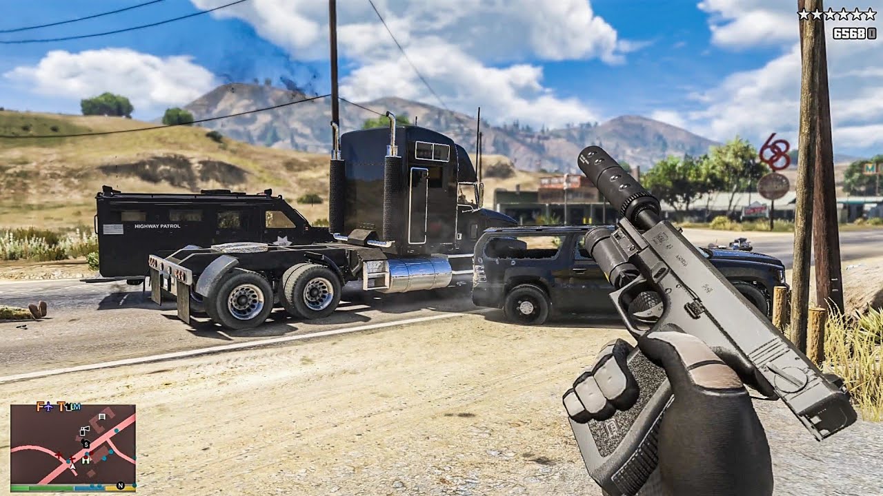 GTA 5 - Trevor vs Aztecas at Route 68 Discount Store + Ten Star Escape [R.D.E 4.1.1]