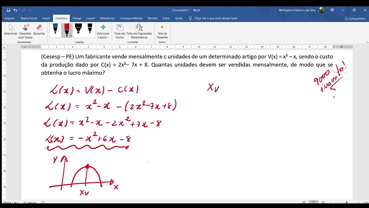 (Cesesp–PE) Um fabricante vende mensalmente c unidades de um determinado artigo por V(x) = x² - x...