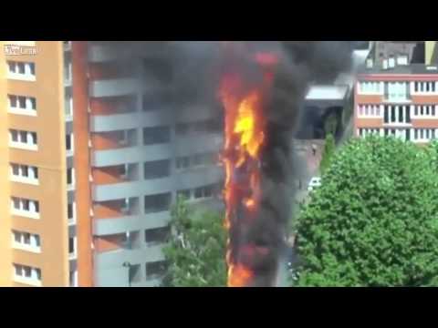 Fire Engulfs the Entire side of a High Rise building