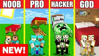 BED HOUSE BUILD CHALLENGE - Minecraft Battle: NOOB vs PRO vs HACKER vs GOD / Animation BEDROOM
