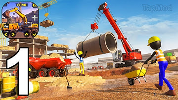 Stickman City Construction - Gameplay Walkthrough Part 1 Excavator Mode,Forklifter Mode (Android)