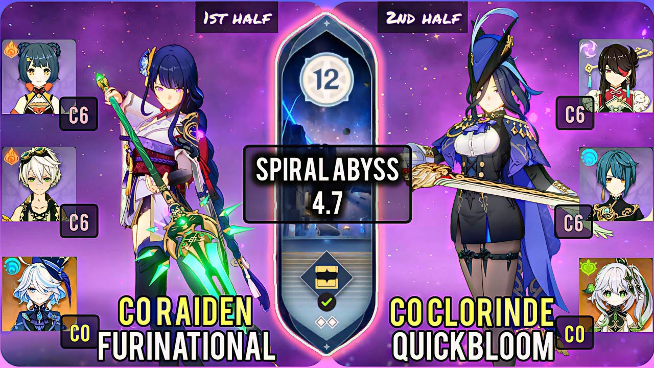 C0 Raiden Furinational & C0 Clorinde Quickbloom | Spiral Abyss 4.7 Floor 12 - 9 Stars | Genshin