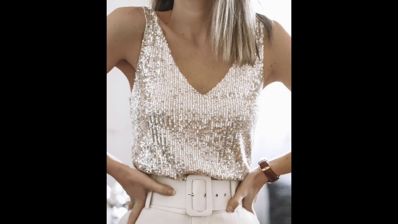 Blusa tipo Dividí Elegante de lentejuelas