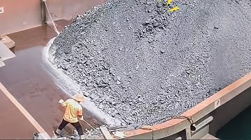 Barge unloading 2500 tons of phosphate rock - Relaxing video, fast unloading - Vlog of work on barge