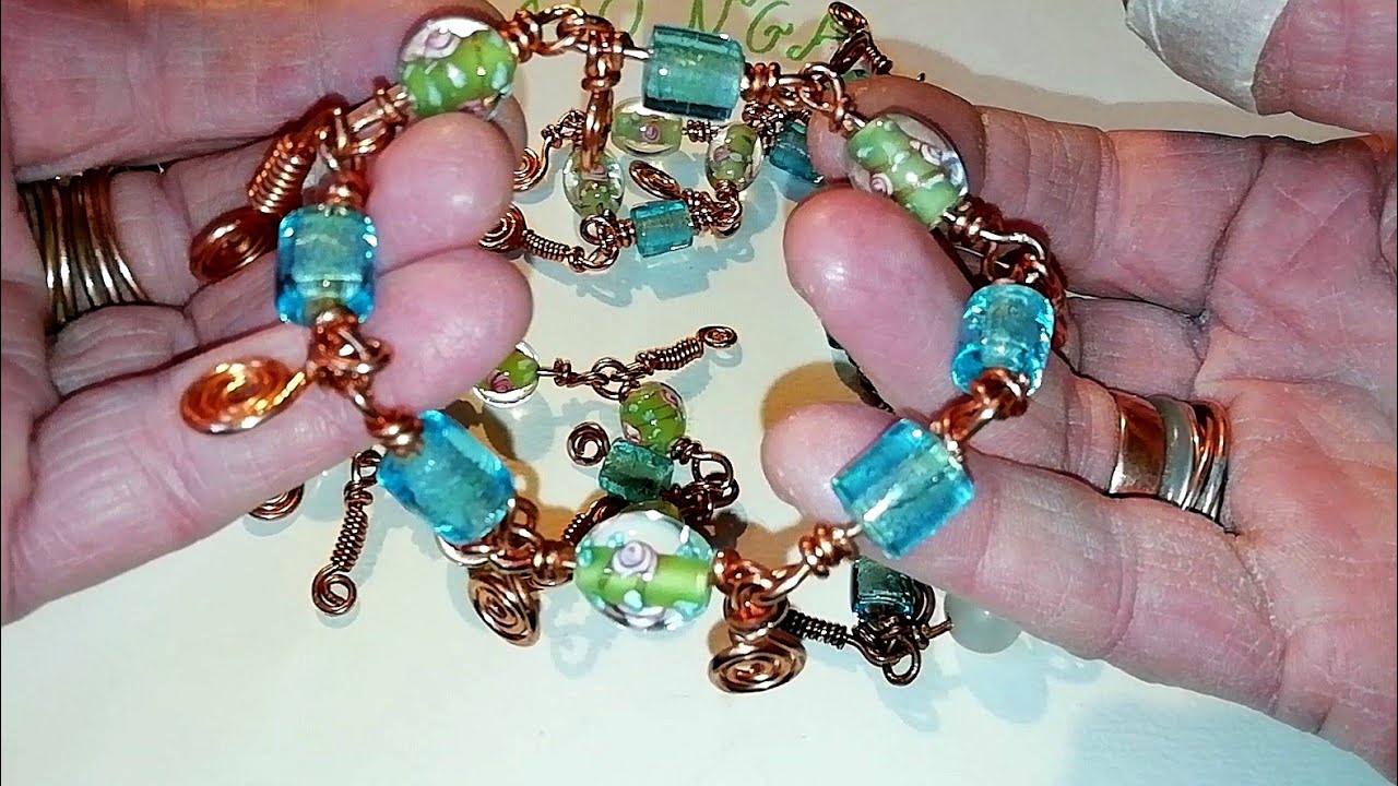 Pure Copper and Glass bracelet. No clasp, no jump rings, no Talking! 