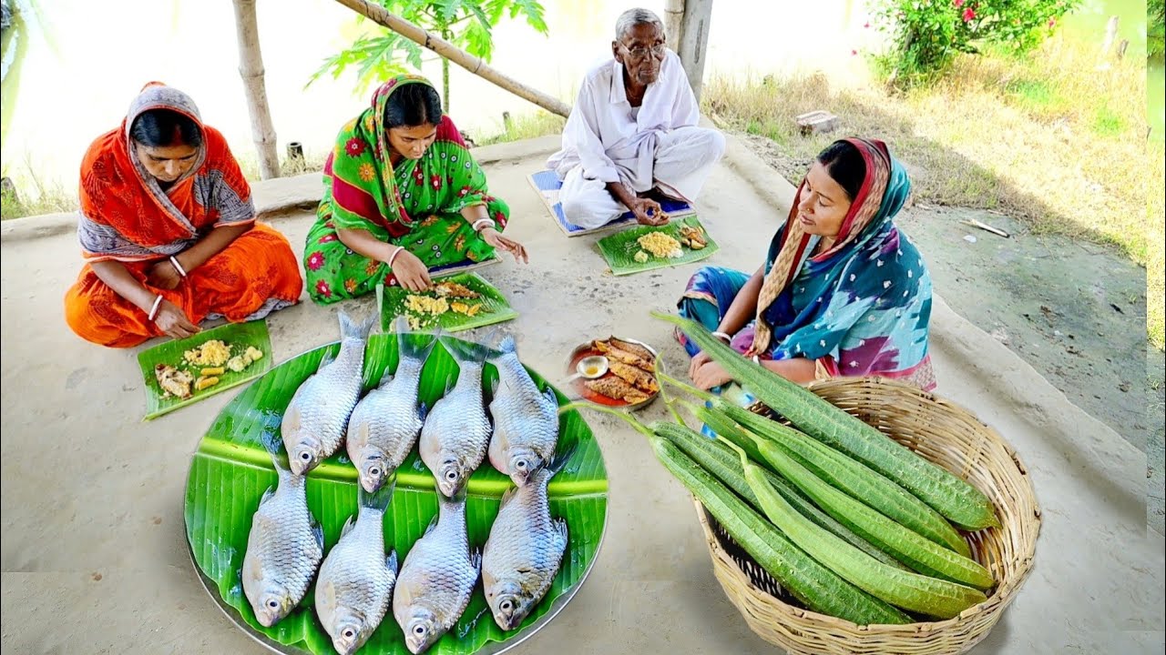 গাছের টাটকা ঝিঙে দিয়ে ঝিঙেপোস্ত সাথে কচু দিয়ে মাছের ঝাল রান্না আর খাওয়া || fish curry recipe