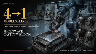 Microwave Cavity Welding: 6-Axis Robot + Modular Grippers, 4 Models on One Line, 99.5% Yield