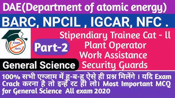 BARC,NPCIL,DRDO important question for general science in Hindi 2020