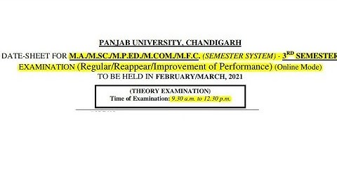 PU Updates | Exams 2021 Datesheet Postgraduation Courses | M.A./ M.Sc./M.P.Ed./M.Com/M.F.C Datesheet