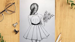 How to draw a girl with flowers - step by step / Beautiful hairstyle Pencil Sketch