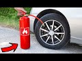 CAR TIRE vs FIRЕ EXTINGUISHER