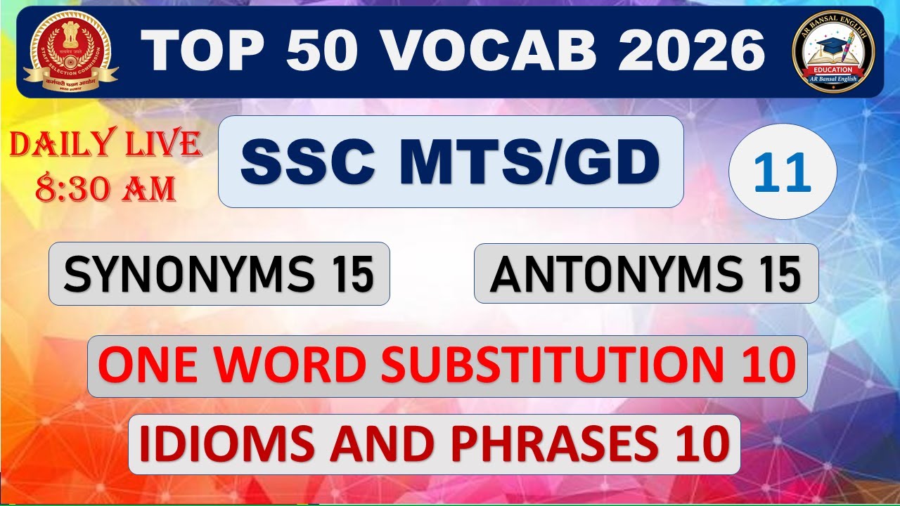 SSC MTS/GD 2026 | TOP 50 Vocab 2026 Class - 11 By Bansal Sir