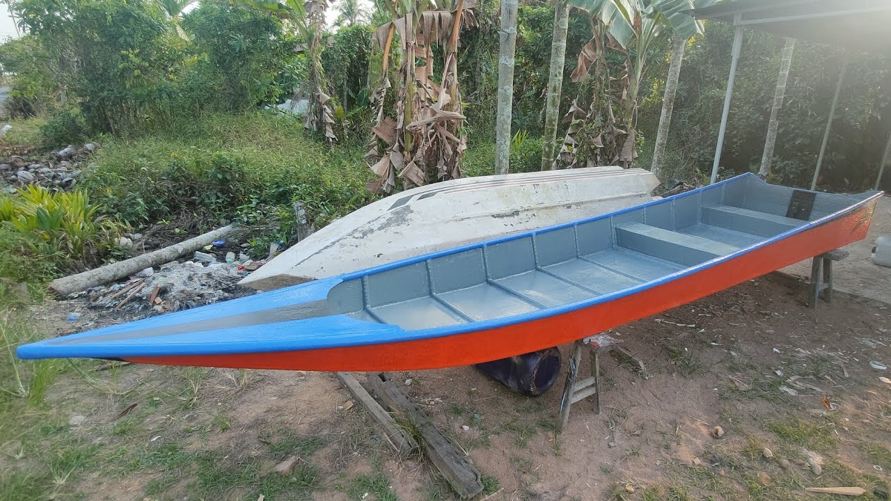 Cara buat perahu fiber dari awal sampai selesai. Model runcing #fiberglass #tutorial #boating 