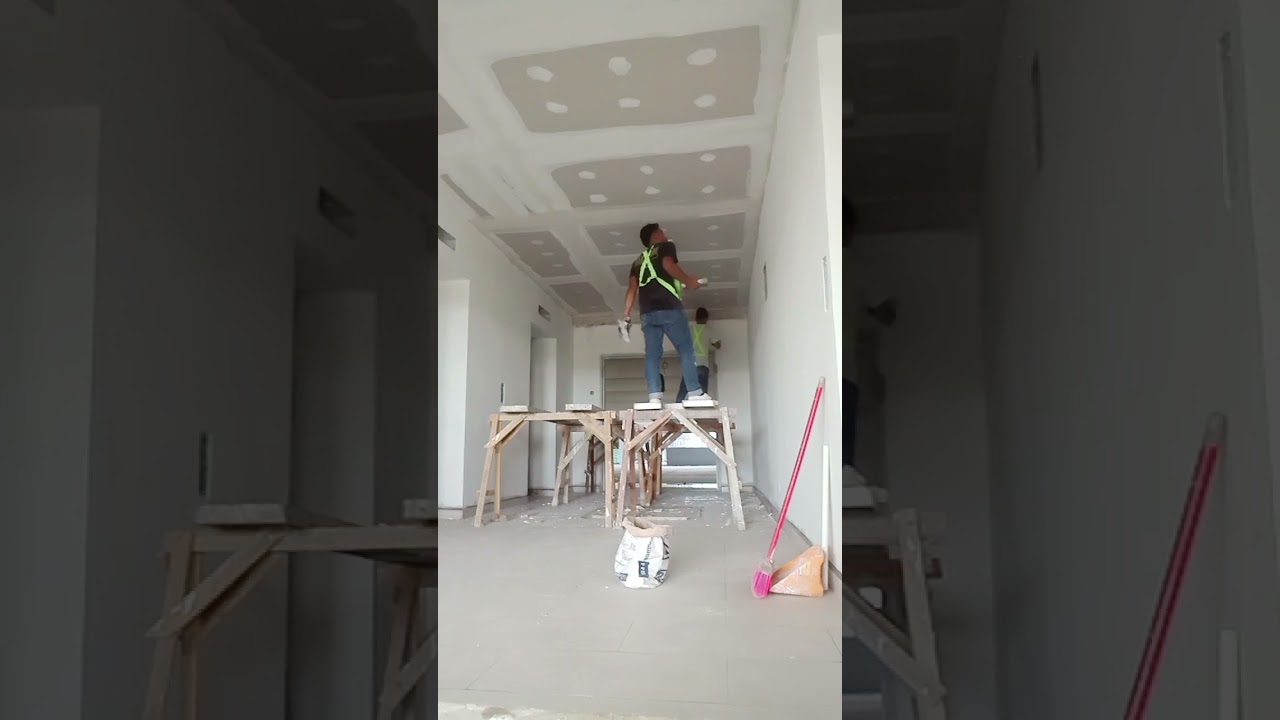 cara memplaster plafon gipsum cantik dan rapih..