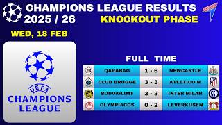 Ucl Results Today - Knockout Phase Play Offs 1St Legs 18 Feb 2026