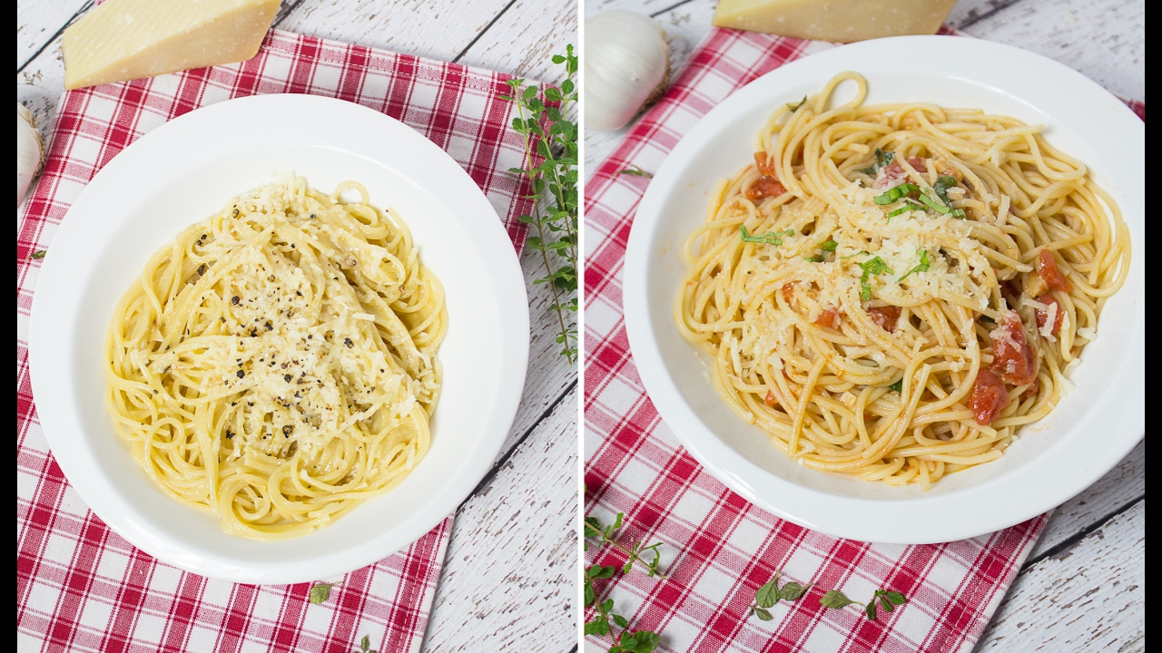 2 Recetas de Espaguetis: Cremoso con Ajo y Parmesano y con Tomates, Ajo y  Albahaca - ENSALPICADAS