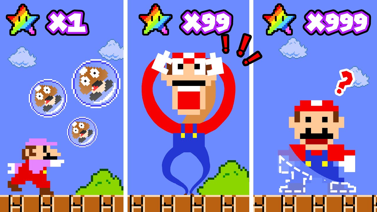 MARIO POWER! Mario Wonder but Every Rainbow Star Makes Mario's LONGER and INVISIBLE Everything