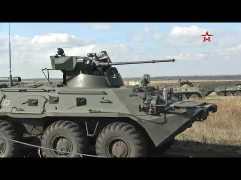 Motorized riflemen overcame water obstacles on BTR-82A APCs and destroyed the “enemy”